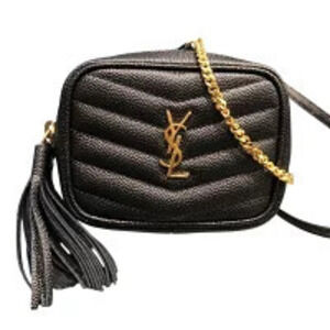 Saint Laurent Cassandra Grained Leather Chain Shoulder Bag Black